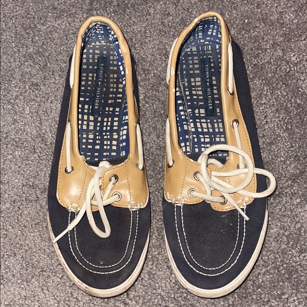 Tommy Hilfiger Navy and Tan Boat Shoes